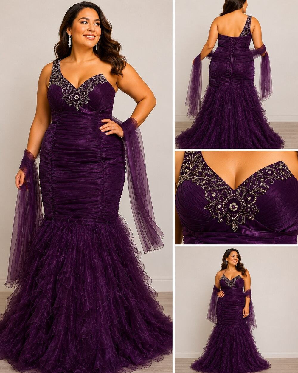 Sydney’s Closet Eggplant Purple Mermaid Evening Gown Size 20 Beaded Corset
